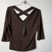 LAFAYETTE 148 Sweater XL Brown Stretchy Lightweight Viscose Career Office Top
