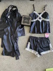 peter alexander PJ Silk Set Back Lace Size XS Brand New And Matching Robe