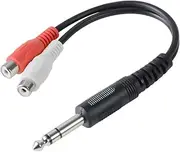 TENINYU 6.35mm 1/4 inch TRS Stereo Jack Male to 2 RCA Female Plug Y Splitter Adapter Cable Black 20cm/8inch