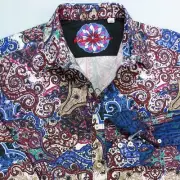 ROBERT GRAHAM EVANTON Printed cotton shirting with contrast-lined cuffs NWT Lg