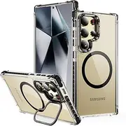for Samsung S24 Ultra Case with Metal Camera Stand,Magnetic High-Transparency Full Protection Shockproof Case for Galaxy S24 Ultra（Black）