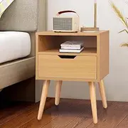 [ALFORDSON] Bedside Table Wooden Nightstand Cabinet 40 x 40 x 56.5cm Scandinavian Design 2-Drawer Organiser Storage Handle-Free Shelves Bedroom Sofa Side Table in Wood Colour
