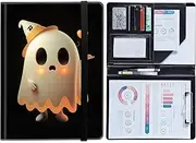 Padfolio Business Resume Portfolio Folder, PU Leather Storage Organizer Clipboard with Elastic Band for Legal Pad Holder Letter Size A4 Writing Pad for Women Men, Little Ghosts