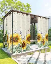 Outdoor Curtains for Patio Waterproof Summer Sunflower Butterfly Light Filtering Thermal Insulated Privacy Drapes with Grommets 54x84 - 2 Panels, Outdoor Curtain for Pergola Porch Gazebo, Vintage Farm