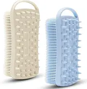 MtBoi 2 PC Silicone Exfoliating Body Scrubber, in 1 Shampoo Brush, Soft Loofah for Sensitive Skin, Shower Hair Scalp Massager, Easy to Clean, Lather Well (Grey&Blue)
