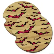 Halloween Vampire Bats Wood Car Coaster Gift Set fit Car & Truck Cup Holder