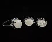 Moonstone 10x8mm decorate Sapphire2mm Ring Earring Sets 925 sterling silver