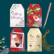 20pcs Christmas Paper Gift Tags with Metallic String Hanging Label Xmas Wrapping