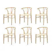 Oikiture 6x Dining Chair Metal Hans Wegner Chair Wishbone Cafe Lounge Beige