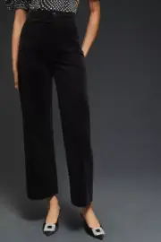 NWT Anthropologie Black The Colette Cropped Wide-Leg Corduroy Pants