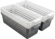 6-Pack Slim Plastic Storage Baskets Bin, Rectangle Basket Set