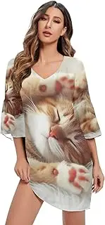 [RPLIFE] Cute Cat Kitten Print Casual Chiffon Dress Printed Line Maternity Dress S-XXL