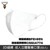 在飛比找PChome24h購物優惠-【台灣淨新】D&M 3D細繩 立體 醫療用口罩 三層 醫療用