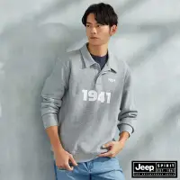 在飛比找Yahoo奇摩購物中心優惠-JEEP 男裝 率性文字印花長袖POLO衫-灰色