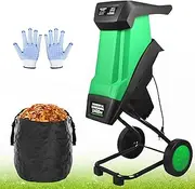 2400W Electric Garden Shredder, 4500RPM Portable Wood Chipper with 50L Collection Bag & 12 Pairs of Gloves, 39mm Cutting Diameter, Leaf Mulcher Branch Compost Shredder for Garden, Yard