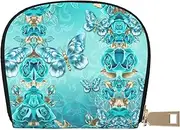 [EdWal] Light Blue Butterfly Print Card Holder Unisex Credit Card Case for Men and Women Leather Card Holder, Slim Business Card, White, One Size