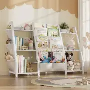 Kids Bookshelf Large Storage Bookcase: 3-Tier Book Sling Shelf Toy White