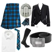 Handmade Ramsay Blue Tartan Kilt Outfit for Men with Jacket & Waistcoat All Size
