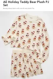 New AE Holiday Teddy Bear Plush PJ Set Women's Size Large American Eagle