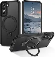 [DUEDUE] for Samsung Galaxy S21 6.2" Case with Kickstand [Compatible with MagSafe], Ring Holder Military Grade Drop Protection Slim Translucent Shockproof Cover, Black