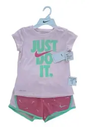Nike Girls Dri Fit Just Do It Short Set Size 6X -2PC Set Top Shorts Laser Fuchia