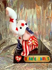 TY Retired Original Beanie Babies - RIGHTY 2000 - Red, White & Blue Elephant