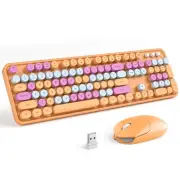 Wireless Keyboard and Mouse Combo, Orange Retro Keyboard with Round Keycaps, ...