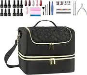 [Generic] Nail Tool Storage Organizer - Nail Art Tool Holder Storage Bag | Holds 45 Bottles Nail Polish, Portable Nail Kit Bag Nail Supplies Storage Box for Travel