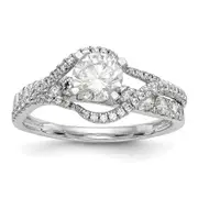 14k White Gold Peg Set Simulated Diamond By Pass Engagement Ring