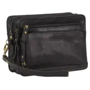 Pierre Cardin Men's Rustic Leather Organiser Wrist-let Bag Black