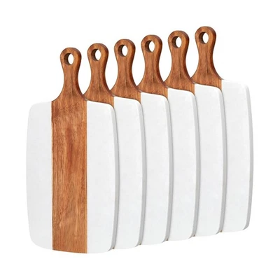 Zubebe 6 Pcs Marble and Wood Cutting Board Acacia Wooden Marble Serving Tray ...