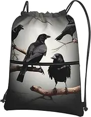 EdWal Black Crow Birds On A Branch Print Drawstring Backpack Gym Bags Sports Bags With Zipper Pocket For Travel Beach, Black, One Size