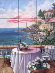 Tile Mural Backsplash Ceramic Cook Mediterranean Seascape Umbrella Art GCS001