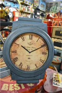 在飛比找Yahoo!奇摩拍賣優惠-手錶造型桌鐘 藍色鐵製 工業風仿舊復古設計立鐘掛鐘 loft