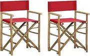 Folding Director's Chairs 2 pcs Red Bamboo and Fabric,Wooden Folding Directors Chairs Grey Pop-Up Garden Seats Outdoor Furniture