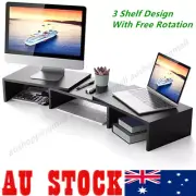 Dual Monitor Stand Computer Monitor Riser 3 Shelf Adjustable Length And Angle