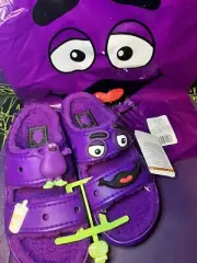 Mcdonald's Grimace Crocs Size 6 Mens/8 Women NWT Purple Fuzzy Sandals
