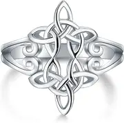 [BORUO] 925 Sterling Silver Ring Celtic Knot Heart Cross High Polish Tarnish Resistant Eternity Wedding Band Stackable Ring