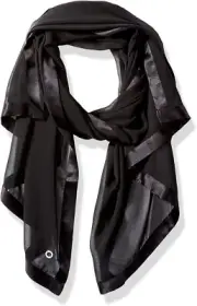 Calvin Klein womens Satin Border Chiffon Scarf One Size, Deep Black