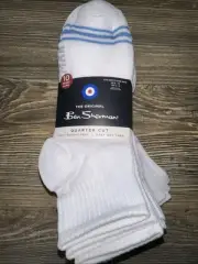 Ben Sherman Quarter Cut Socks 10-Pair White Light Weight Feel Stay Dry Yard