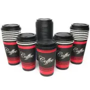 20oz Disposable Design Paper Coffee Cups with Black Dome Lid Hot Cold Tea 400pcs