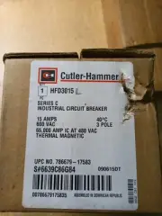 New Eaton Cutler-Hammer HFD3015 Circuit Breaker 3 Pole 15A 600V 65kA HFD