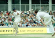England batsman Alec Stewart pulls a short ball from Dion Nas- Old Cricket Photo