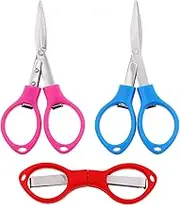 3 PCS Small Folding Scissors Portable Paper Cutter Scissors Fabric Keychain Scissors Stainless Steel Travel Scissors Safety Retractable Glasses-Shaped Mini Shear for Embroidery Crafts Cutting Sewing