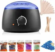 Wax Warmer Set Wax Beans Heater Electric Hair Removal Kit with 5 Packs Wax Beans and 20 pcs Spatulas, Hair Removal Device for Legs, Face, Underarm (Black)