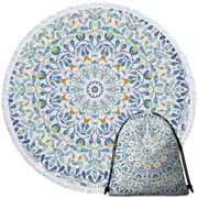 Blue Green Orange Leaf Circle Round Beach Towel