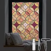 DKTIE Stained Glass Window Film with Installation Tools - Bohemian Style, Privacy Protection, Softening Light, Home Decorative Window Film, 17.7 x 78.7 Inch