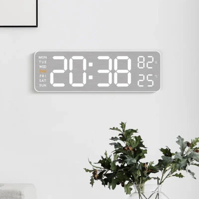 USB Powered Large Digital Wall Clock 9 Inch Temperature Humidity Week Auto Dimme