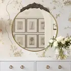 Large Ornate Round Wall Mirror Ardent Rose Baroque Embossed Framed Vanity Mirror