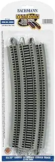 Bachmann Trains - Snap-Fit E-Z Track 33.25” Radius 18 Degree Curved Track (5/Card) - Nickel Silver Rail with Gray Roadbed - HO Scale